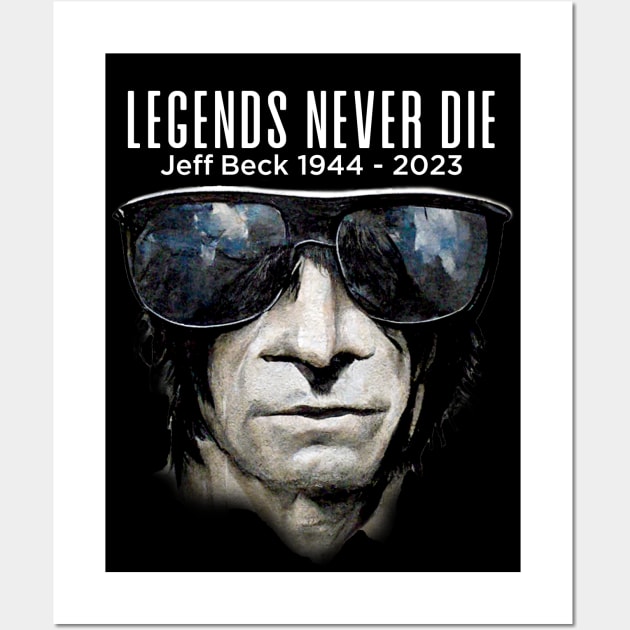 Jeff Beck No. 6: Legends Never Die, Rest In Peace 1944 - 2023 (RIP) on a Dark Background Wall Art by Puff Sumo